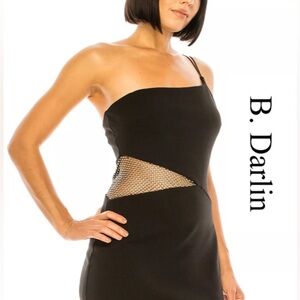 B.DARLIN-One-Shoulder Embellished-Mesh Bodycon Dress, NEW